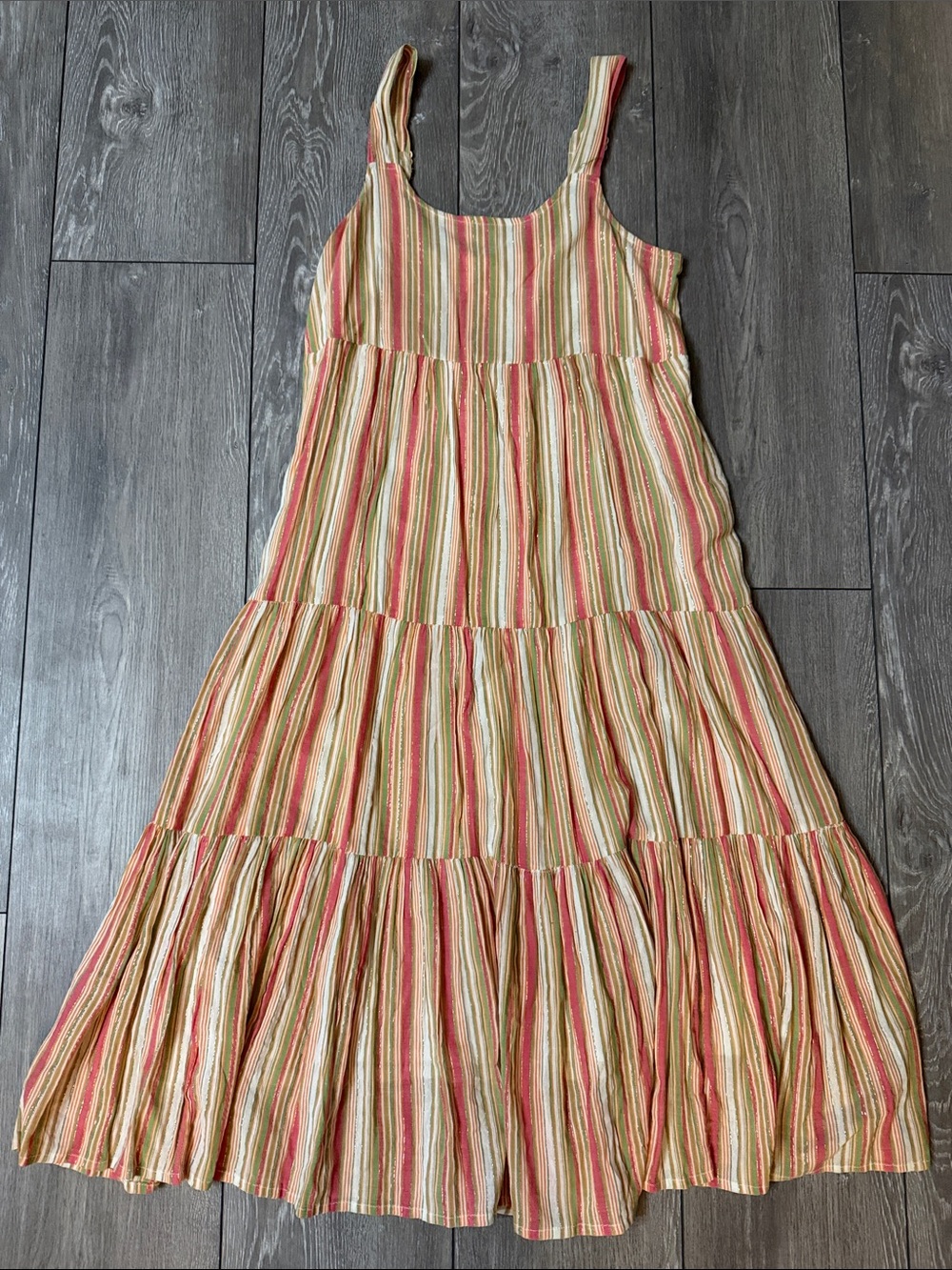 Women’s Striped Tiered Summer Dress in Pink & Cream